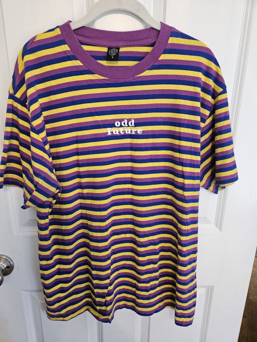 Odd Future Purple, Yellow & Blue Striped Short Sleeve Tee